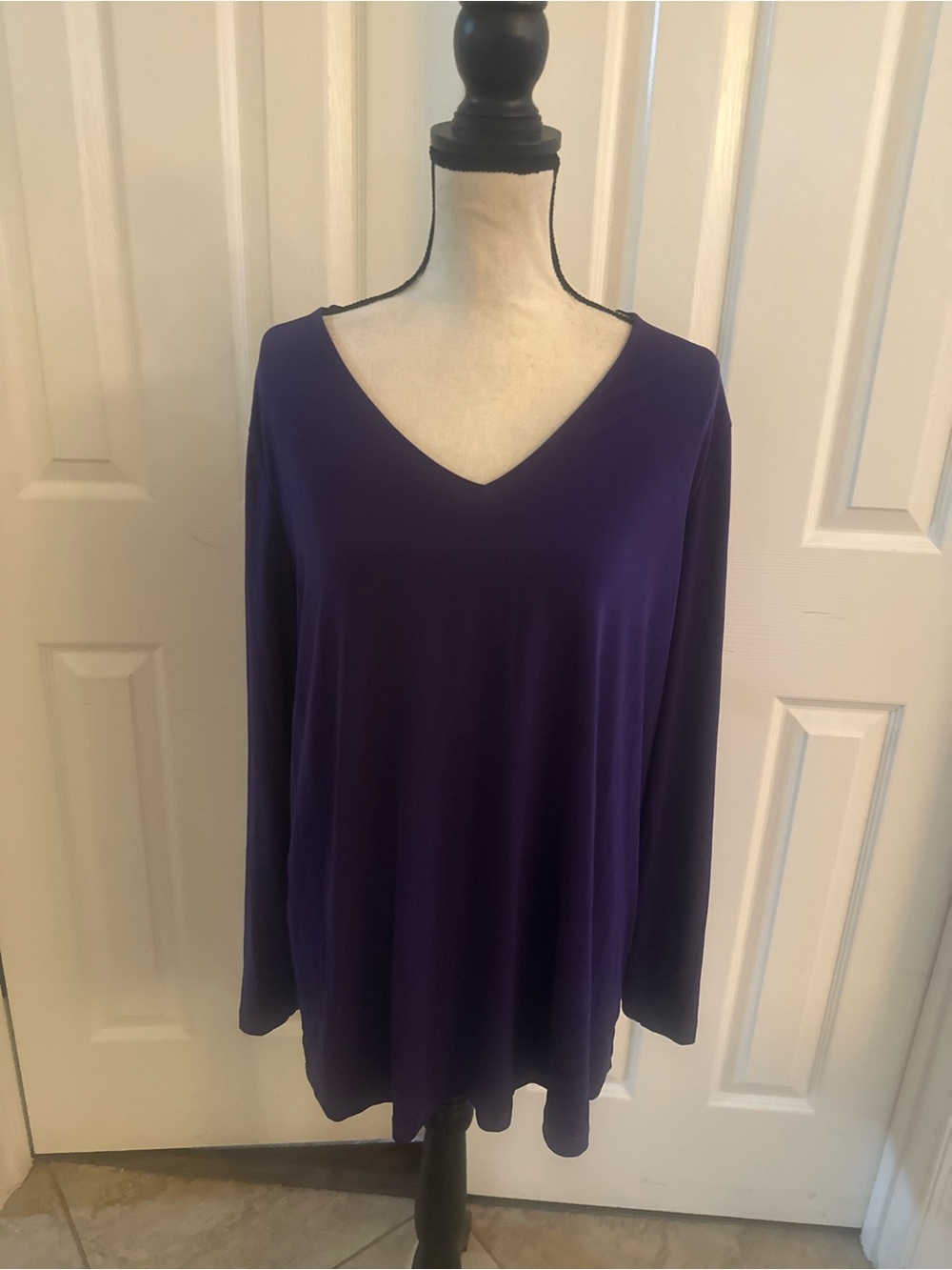 V-Neck Long Sleeve Women's Top in Purple with Decorative Buttons on the Sleeves